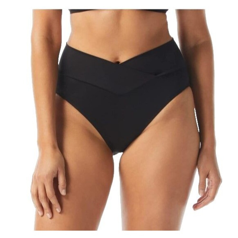 J. Crew Bikini Bottoms Black Ribbed Cross-Front Cheeky BE812 NWT Size S